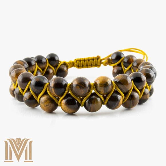 Adjustable Two-Layer Natural Tiger Eye Bracelet - Picture 1 of 6